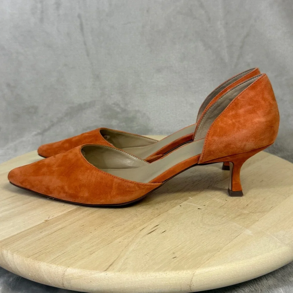Ann Taylor Orange Suede d'Orsay Kitten Heel Pointed Toe Pumps Size 9.5M